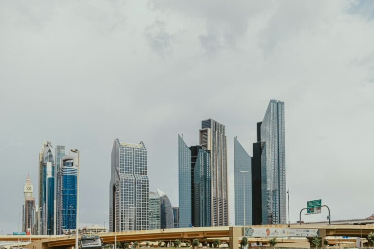 Modern towers in Dubai's financial district